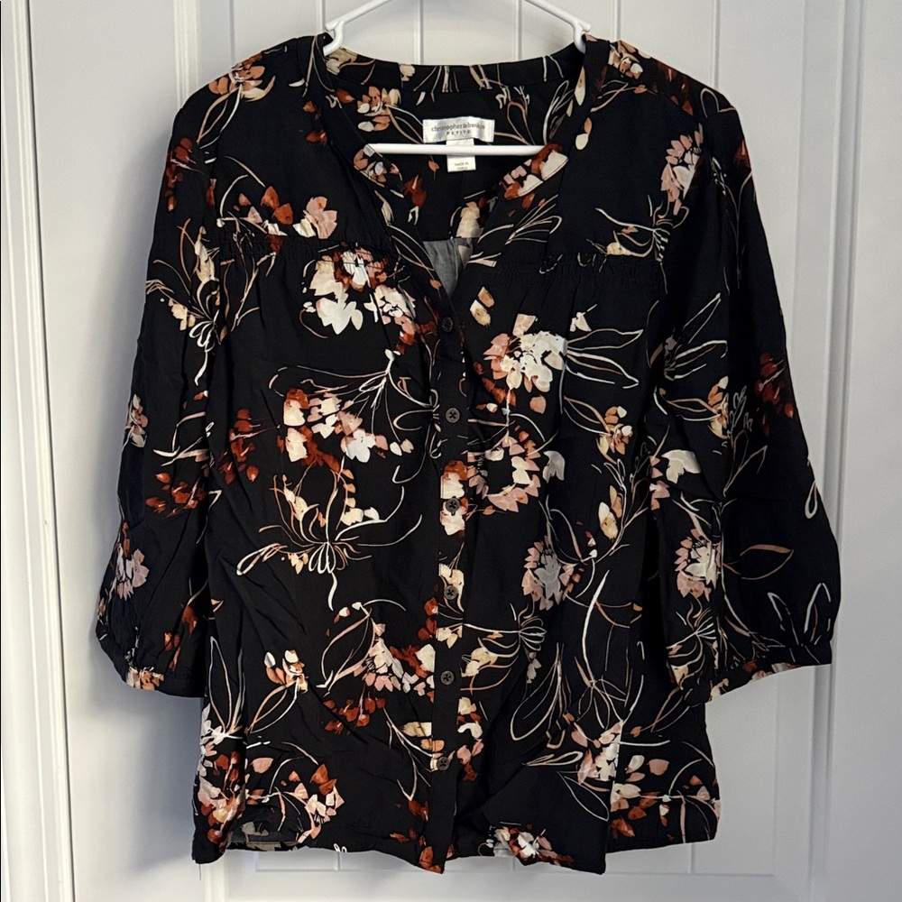 Christopher & Banks Black Floral Blouse